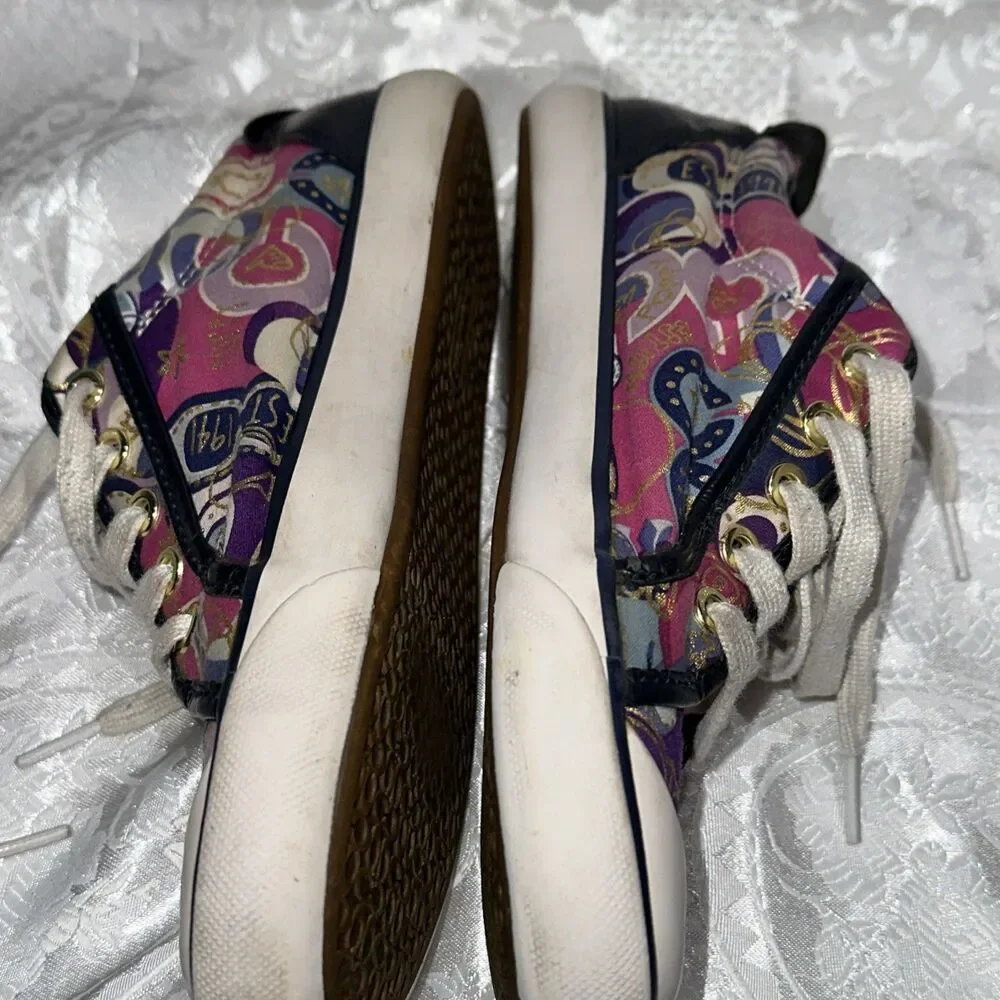 Coach Barrett Poppy Sneakers  Woman Sz 7B Purple/Dk Blue/ Fuschia/Multi Lace Up